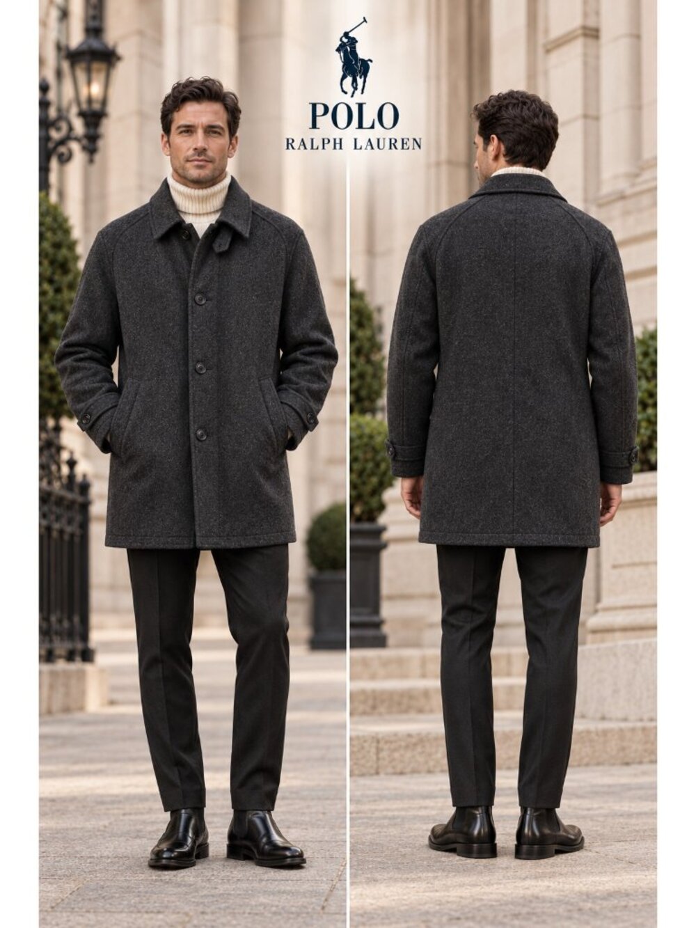 Polo Ralph Lauren Men’s L Charcoal Wool Blend Quilted Winter Coat